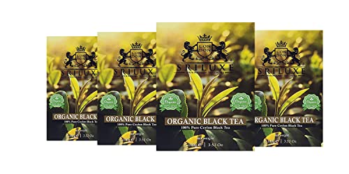 SRILUXE - 100 % reiner Bio Loseblatt-Schwarztee | Schwarze Teeblätter | Natürlicher Tee mit hohem Antioxidan-Gehalt | (Bio-Schwarztee, Multipack mit 4 x 100 g) von SRILUXE