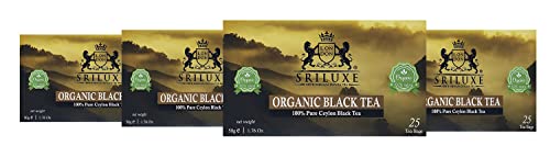 100 % reiner Bio-Lockertee | Grüntee-Blätter | Natürlicher Tee reich an Antioxidan | (Bio-schwarze Teebeutel, Multipack mit 4 x 25 Teebeuteln) von SRILUXE