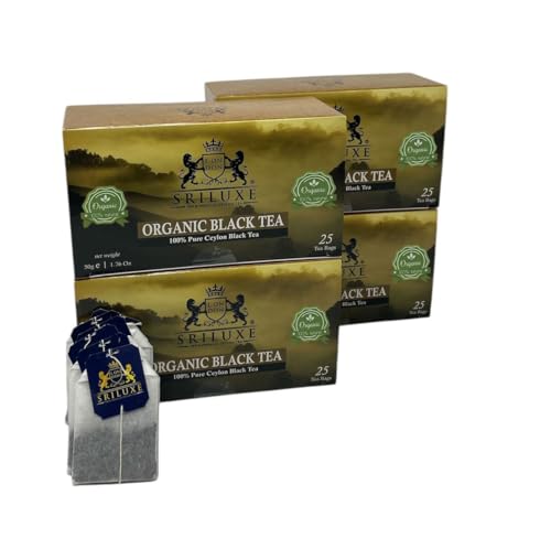 100 % reiner Bio-Lockertee | Grüntee-Blätter | Natürlicher Tee reich an Antioxidan | (Bio-schwarze Teebeutel, Multipack mit 4 x 25 Teebeuteln) von SRILUXE