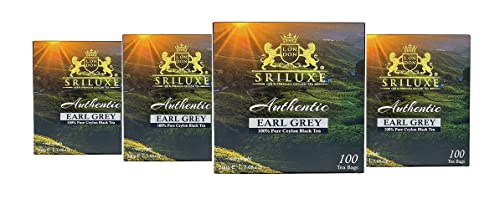 SRILUXE - Premium Qualität Ceylon Earl Grey Teebeutel | Feinste Earl Grey Teebeutel | Aromatisch & lecker | Frische Ernte 100% Natürlicher Schwarzer Tee | (Earl Grey Teebeutel, Multipack mit 4 x 100 von SRILUXE