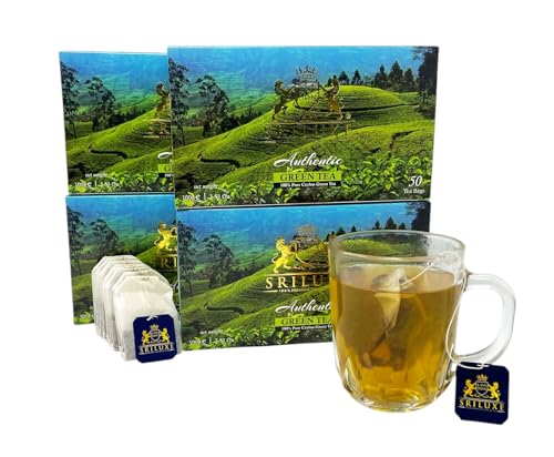 100 % reiner Bio-Lockertee | Grüntee-Blätter | Natürlicher Tee reich an Antioxidan | (Grüner Teebeutel, Multipack mit 4 x 50 Teebeuteln) von SRILUXE