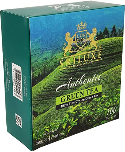 SRILUXE - Premium Quality Ceylon Green Tea Bags | Exquisite Taste and Aroma | Best Green Tea | Brew Hot Tea, Iced Tea or Kombucha Tea (100 Teabags, Green) von SRILUXE