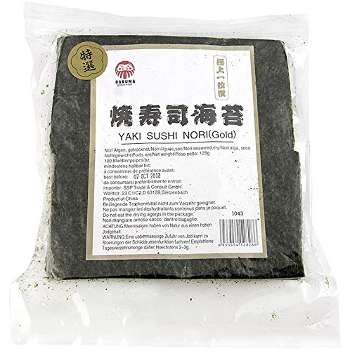 Yakinori halbe Größe, getrocknete Algenblätter, geröstet, Gold, 125 g, 100 Blatt Yakinori halbe Größe, getrocknete Algenblätter, geröstet, Gold, 125 g, 100 Blatt von SSP Trade & Consult GmbH