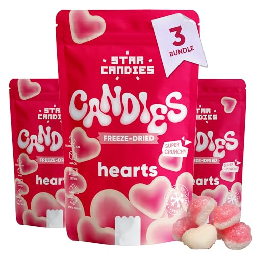 Star Candies Fruchtgummi Herzen | Gefriergetrocknete Amerikanische Süßigkeiten | Gefriergetrocknetes Dessert für Geburtstagsfeiern | Weltraum- und Astronauten-Snack | Freeze Dried Candy (3er Pack) von STAR CANDIES