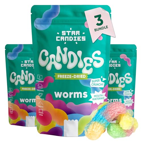 Star Candies Fruchtgummi Würmer | Gefriergetrocknete Amerikanische Süßigkeiten | Gefriergetrocknetes Dessert für Geburtstagsfeiern | Weltraum- und Astronauten-Snack | Freeze Dried Candy (3er Pack) von STAR CANDIES