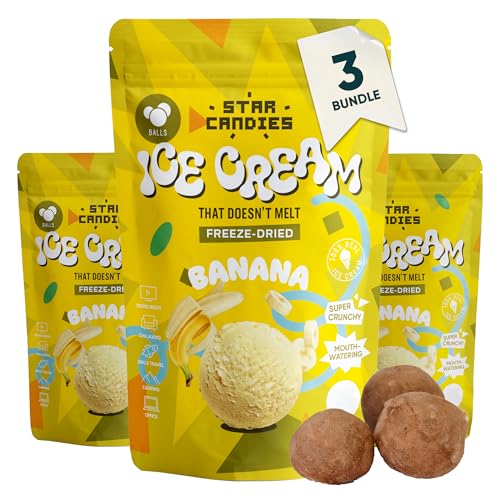 Star Candies Gefriergetrocknete Bananeneiskugeln | Gefriergetrocknete Süßigkeiten | Freeze Dried Candy | Weltraum- und Astronauten-Snack | Camping, Party Essen | Geburtstags- oder Party (3er Pack) von STAR CANDIES