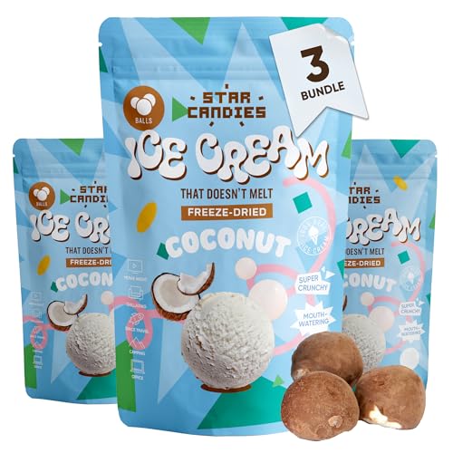 Star Candies Gefriergetrocknete Kokoseiskugeln | Gefriergetrocknete Süßigkeiten | Freeze Dried Candy | Weltraum- und Astronauten-Snack | Camping, Party Essen | Geburtstags- oder Party (3er Pack) von STAR CANDIES