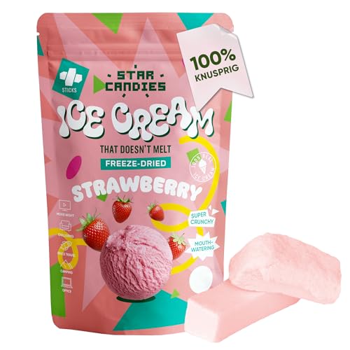 Star Candies Gefriergetrocknetes Erdbeereis | Gefriergetrocknete Süßigkeiten | Freeze Dried Candy | Weltraum- und Astronauten-Snack | Geburtstags- oder Party (50 g) von STAR CANDIES
