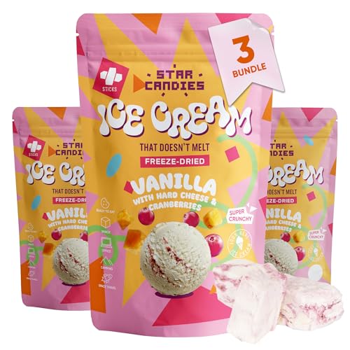 Star Candies Gefriergetrocknetes Hartkäse-Eis mit Preiselbeeren | Gefriergetrocknete Süßigkeiten | Freeze Dried Candy | Weltraum- und Astronauten-Snack | Geburtstags- oder Party (3er Pack) von STAR CANDIES