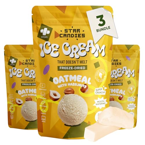Star Candies Gefriergetrocknetes Haselnuss-Haferflocken-Eis | Gefriergetrocknete Süßigkeiten | Freeze Dried Candy | Weltraum- und Astronauten-Snack | Geburtstags- oder Party (3er Pack) von STAR CANDIES