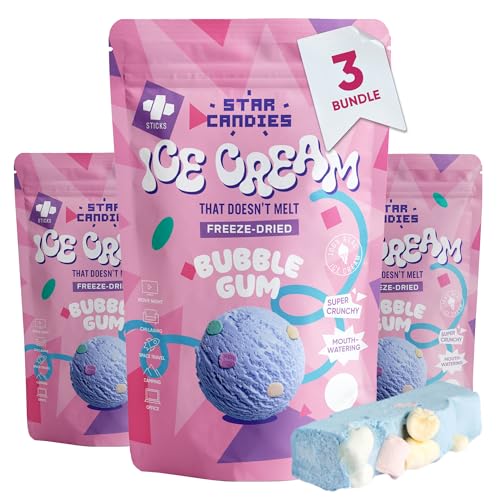 Star Candies Gefriergetrocknetes Kaugummi-Eis | Gefriergetrocknete Süßigkeiten | Freeze Dried Candy | Weltraum- und Astronauten-Snack | Camping, Party Essen | Geburtstags- oder Party (3er Pack) von STAR CANDIES