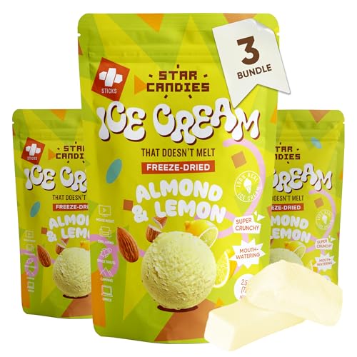 Star Candies Gefriergetrocknetes Mandel-Zitronen-Eis | Gefriergetrocknete Süßigkeiten | Freeze Dried Candy | Weltraum- und Astronauten-Snack | Geburtstags- oder Party (3er Pack) von STAR CANDIES