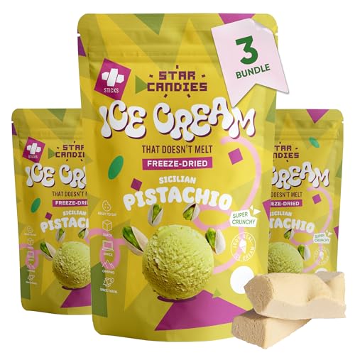 Star Candies Gefriergetrocknetes Pistazieneis | Gefriergetrocknete Süßigkeiten | Freeze Dried Candy | Weltraum- und Astronauten-Snack | Geburtstags- oder Party (3er Pack) von STAR CANDIES