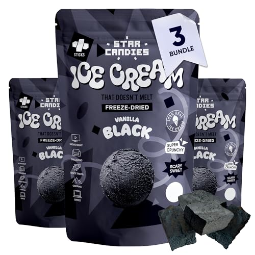 Star Candies Gefriergetrocknetes Schwarzes Vanilleeis | Gefriergetrocknete Süßigkeiten | Freeze Dried Candy | Weltraum- und Astronauten-Snack | Camping, Party Essen | Geburtstags- oder Party (3 Pack) von STAR CANDIES