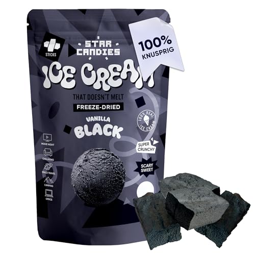 Star Candies Gefriergetrocknetes Schwarzes Vanilleeis | Gefriergetrocknete Süßigkeiten | Freeze Dried Candy | Weltraum- und Astronauten-Snack | Camping, Party Essen | Geburtstags- oder Party (50 g) von STAR CANDIES