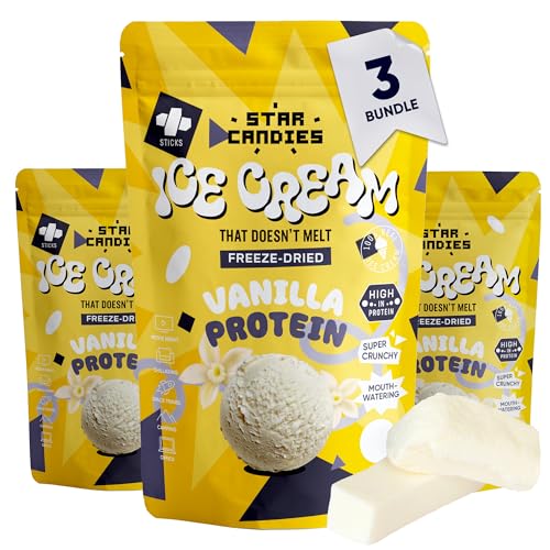 Star Candies Gefriergetrocknetes Vanille-Proteineis | Gefriergetrocknete Süßigkeiten | Freeze Dried Candy | Weltraum- und Astronauten-Snack | Geburtstags- oder Party (3er Pack) von STAR CANDIES
