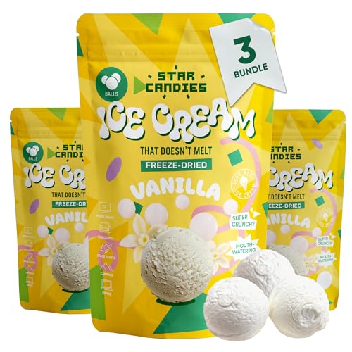 Star Candies Gefriergetrocknetes Vanilleeiskugeln | Gefriergetrocknete Süßigkeiten | Freeze Dried Candy | Weltraum- und Astronauten-Snack | Camping, Party Essen | Geburtstags- oder Party (3er Pack) von STAR CANDIES