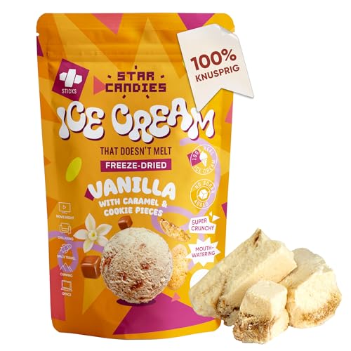 Star Candies Vanilleeis mit Karamell und Keksen | Gefriergetrocknete Süßigkeiten | Freeze Dried Candy | Weltraum- und Astronauten-Snack | Camping, Party Essen | Geburtstags- oder Party (50 g) von STAR CANDIES