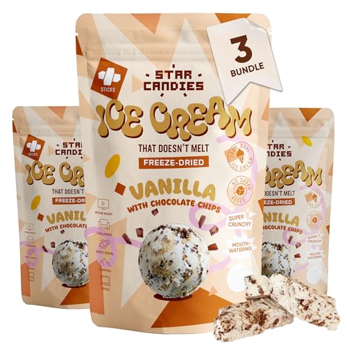 Star Candies Vanilleeis mit Schokostückchen | Gefriergetrocknete Süßigkeiten | Freeze Dried Candy | Weltraum- und Astronauten-Snack | Camping, Party Essen | Geburtstags- oder Party (3er Pack) von STAR CANDIES