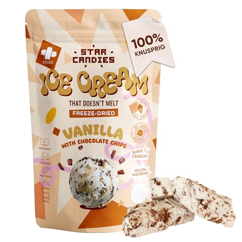 Star Candies Vanilleeis mit Schokostückchen | Gefriergetrocknete Süßigkeiten | Freeze Dried Candy | Weltraum- und Astronauten-Snack | Camping, Party Essen | Geburtstags- oder Party (50 g) von STAR CANDIES