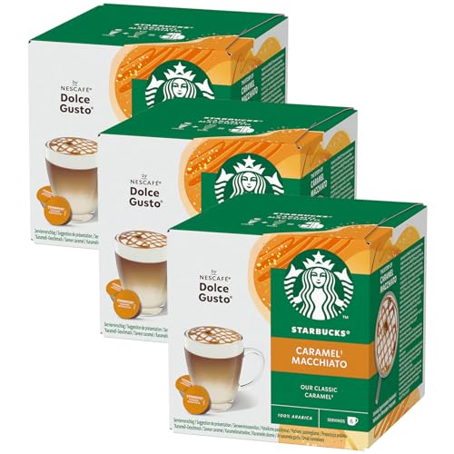 Nescaf? Dolce Gusto Starbucks Caramel Macchiato 3er Set, Latte Macchiato mit Karamell, Kaffeekapsel, R?stkaffee, 3 x 12 Kapseln von STARBUCKS