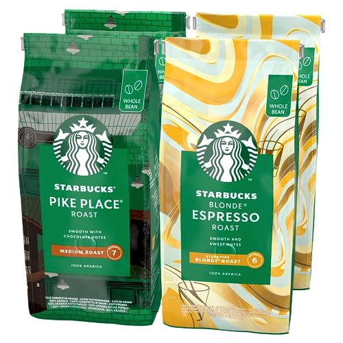 STARBUCKS Pike Place Roast, Blonde Espresso Roast Ganze Kaffeebohnen 450g (4er Pack) von STARBUCKS