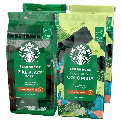 STARBUCKS Pike Place Roast, Single-Origin Colombia Ganze Kaffeebohnen 450g (4er Pack) von STARBUCKS