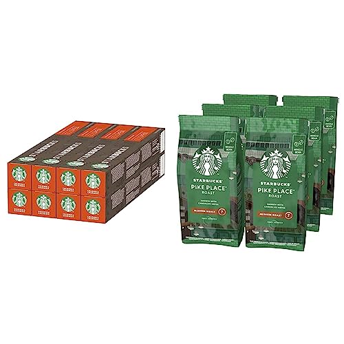 STARBUCKS Single-Origin Colombia By Nespresso, Medium Roast Kaffeekapseln, 80 Kapseln (8 x 10) & Pike Place Roast, Mittlere Röstung, Ganze Kaffeebohnen 200g (6er Pack) von STARBUCKS