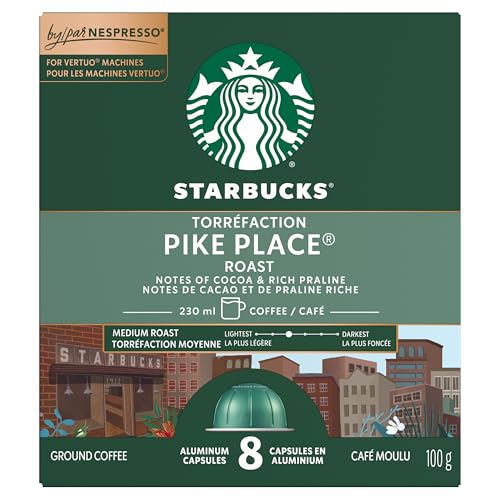 Starbucks By Nespresso Pike Place Roast Coffee Pods, Medium Roast, Nespresso Vertuo Line kompatible Kapseln, 8 Kaffeepads von Starbucks