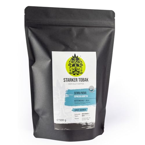 SERRA NOVA Espresso kräftig, 500 g, ganze Bohne, 60% Arabica, 40% Canephora (Robusta), Brasilien, Guatemala, Indien, Geschmack: italienisches Flair, Schokolade mit leichter Süße von STARKER TOBAK DER KULT KAFFEE