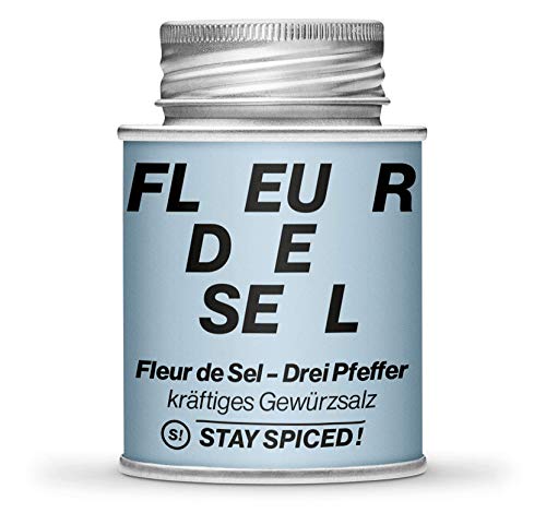 STAY SPICED ! Fleur de Sel / Flor de Sal | Hochwertiges Salz mit drei edlen Pfeffer-Sorten | Verpackt in einer 170 ml Schraubdose von stay spiced!