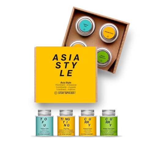 STAY SPICED ! Gewürzbox "Asia" aus 4 ausgewählten Gewürzen | Geschenkset Gewürze | inkl. unserem beliebten Madras Curry, Tofu Gewürz, Thai Curry und Wok- & Grillgewürz von stay spiced!