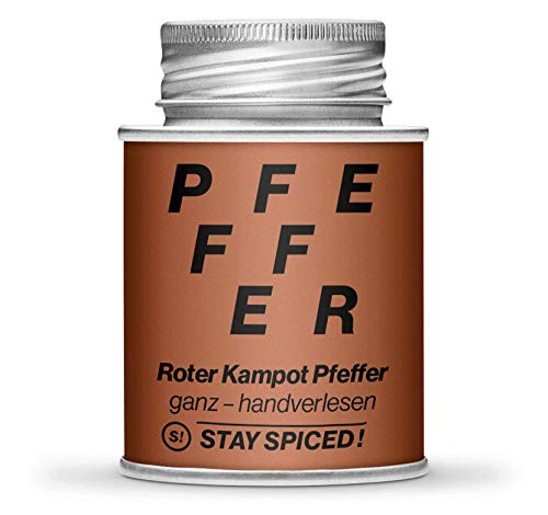 Roter Kampot Pfeffer von STAY SPICED ! I Fruchtig und Süß I Ganzer Pfeffer I Handverlesene Spitzenqualität I Weißblechdose 170 ml von stay spiced!