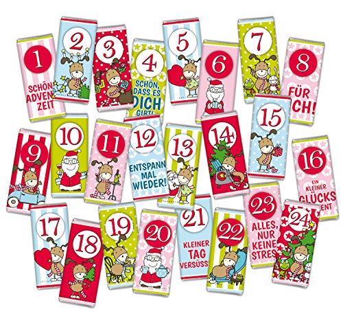 STEINBECK Adventskalender Befüllung 24 Mini-Schokoladen mit Zahlen von 1 bis 24 Frohe Weihnachten Geschenk 18g Tafeln von STEINBECK