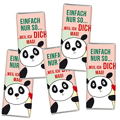 STEINBECK Liebe Freundschaft 5 mal Mini Schokolade EiNFACH NUR SO..WEIL ICH DICH MAG Tafel 5er Set Geschenk süß Mitgebsel Geburtstag Panda Danke Alles Liebe Schatz Freundin Herz von STEINBECK