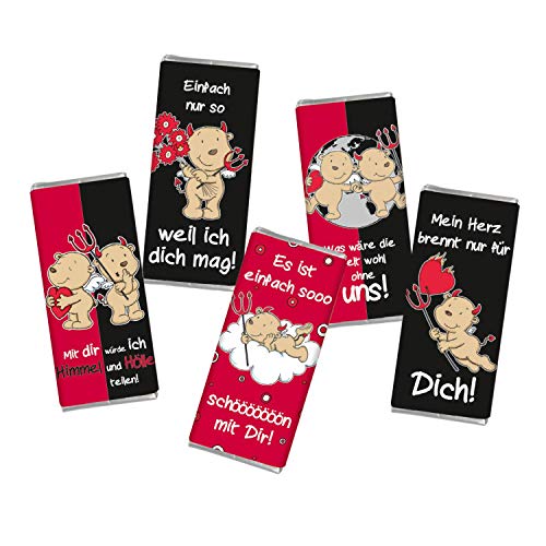 5 mal Mini Schokolade LIEBE ENGEL & TEUFEL STEINBECK Vollmilch Schokolade Tafel 5er Set Geschenk süß Mitgebsel Herzen rot Liebe Valentinstag Jahrestag Männer Schatz von STEINBECK