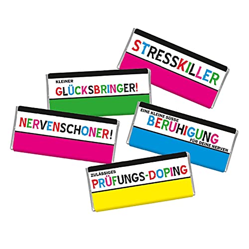 5 mal Mini Schokolade Prüfung STEINBECK Vollmilch Tafel 5er Set Geschenk Viel Glück Glücksbringer süß Mitgebsel Abitur Stresskiller Nervenschoner von STEINBECK