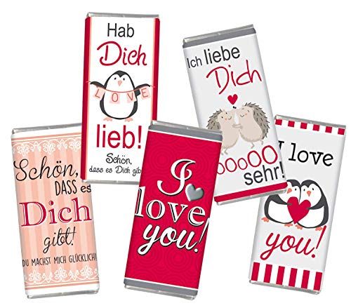 5 mal Mini Schokolade Valentinstag LIEBE STEINBECK Vollmilch Schokolade Tafel 5er Set Geschenk süß Mitgebsel Herzen i love you Frauen Männer Schatz rot von STEINBECK