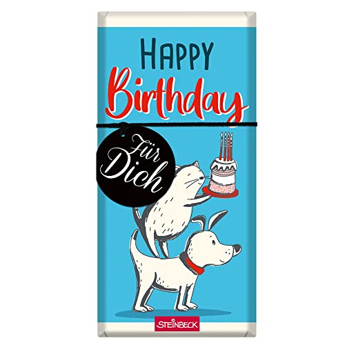 STEINBECK Geburtstag Geschenk- Schokolade 100g Tafel Happy Birthday Mitgebsel Hund Katze von STEINBECK