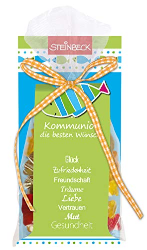 STEINBECK Kommunion Fruchtgummi 100g Die besten Wünsche Geschenk Mitbringsel Erstkommunion süß Fische Gastgeschenk von STEINBECK