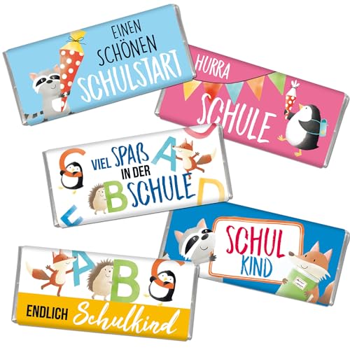 STEINBECK Einschulung Geschenk 5 mal 18g Minischokoladen Endlich Schulkind Schönen Schulstart Schultüte Zuckertüte Befüllung ABC Schulanfang von STEINBECK