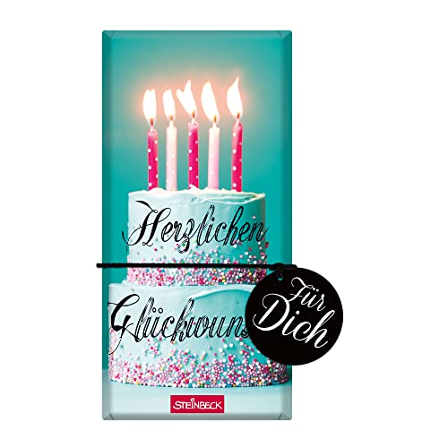 STEINBECK Geburtstag Geschenk-Schokolade 100g Tafel Torte Kerzen Party blau süß Happy Birthday von STEINBECK