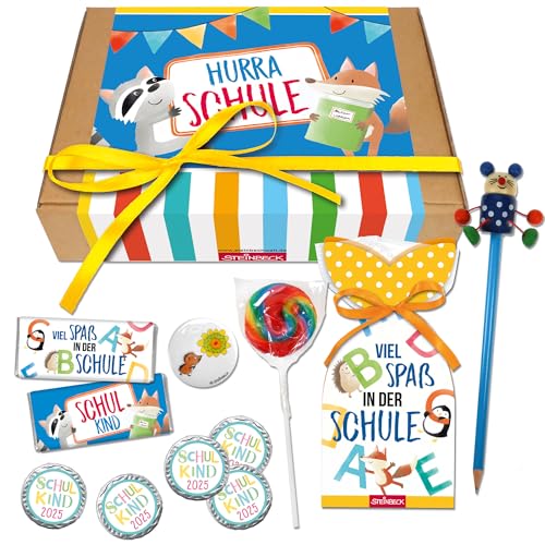 STEINBECK Geschenkbox Einschulung - Hurra Schule - Geschenk für Mädchen und Jungen zum Schulanfang von STEINBECK