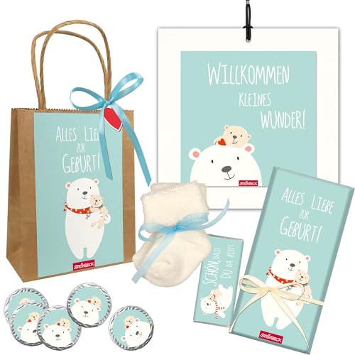 STEINBECK Geschenktüte Geburt - Geschenk Alles Liebe zur Geburt Geschenkset mit Bild Schokolade Söckchen Taler STEINBECK Geschenktüte Geburt - Geschenk Alles Liebe zur Geburt Geschenkset mit Bild Schokolade Söckchen Taler von STEINBECK