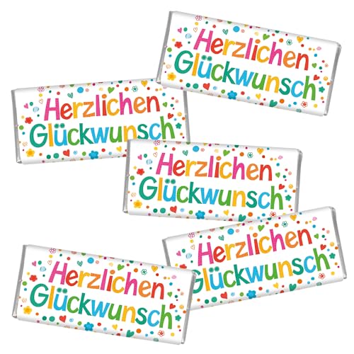 STEINBECK Herzlichen Glückwunsch Geschenk 5 mal 18g Minischokoladen Geburtstag Glück Prüfung Tischdeko von STEINBECK