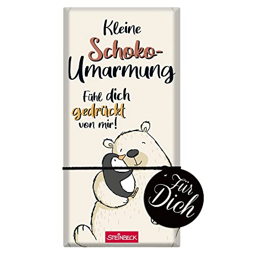 STEINBECK Liebe Geschenk- Schokolade 100g Tafel Schokoumarmung Freundschaft von Herzen Pinguin Eisbär fühl dich gedrückt von STEINBECK