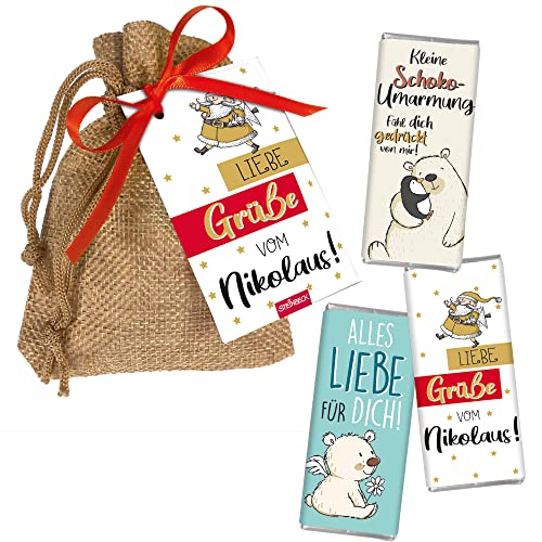 STEINBECK Nikolaus Säckchen gefüllt mit 3 Mini-Schokoladen Geschenk Befüllung für Adventskalender Socken Stiefel von STEINBECK