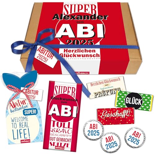 STEINBECK Personalisierte Geschenkbox Abitur 2024 mit Name mit Vorname Schokolade Fruchtgummi Taler Abi Geschenk Glückwunsch Abiturient von STEINBECK