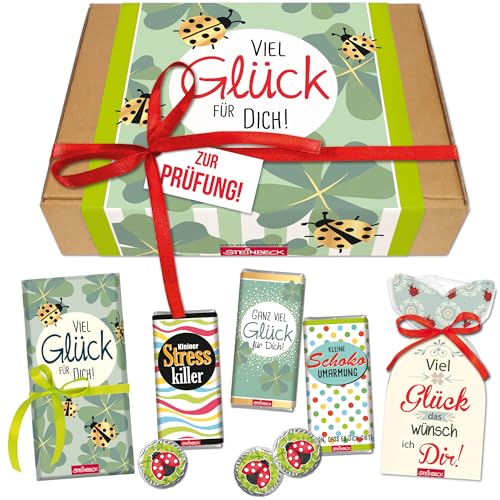 STEINBECK Prüfung Geschenk Geschenkbox Glücksbringer Stresskiller Geschenkset Schokolade Viel Glück Abitur Nervenschoner Klausuren Führerschein von STEINBECK