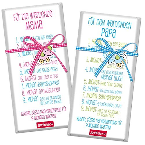 STEINBECK Schwangerschaft Geburt Geschenk Schokolade 2x100g Tafel für Mamas und Papas STEINBECK Schwangerschaft Geburt Geschenk Schokolade 2x100g Tafel für Mamas und Papas von STEINBECK